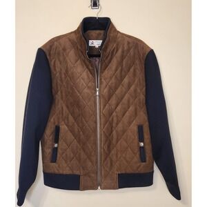 Byron British Style Mens Diamond Quilted Bomber Jacket Brown Navy Medium